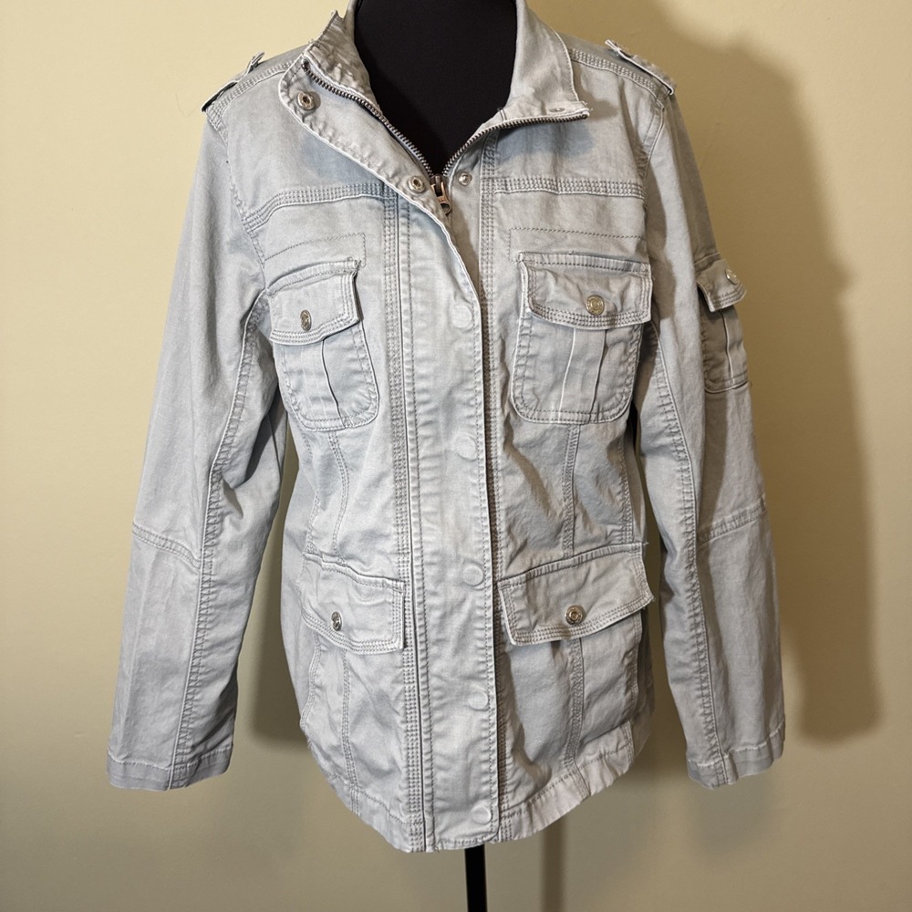 Kensie Jeans Women's Casual Utility Military Stretch Jacket Gray Size Large READ